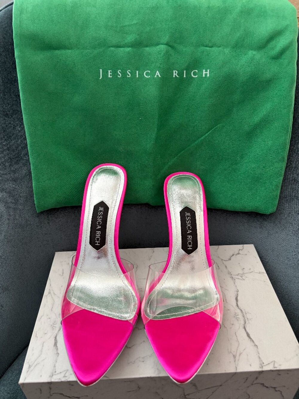 Jessica Rich Hot Pink Clear Strap Pointed Toe Stiletto Mule Heels Size 39 / US 8